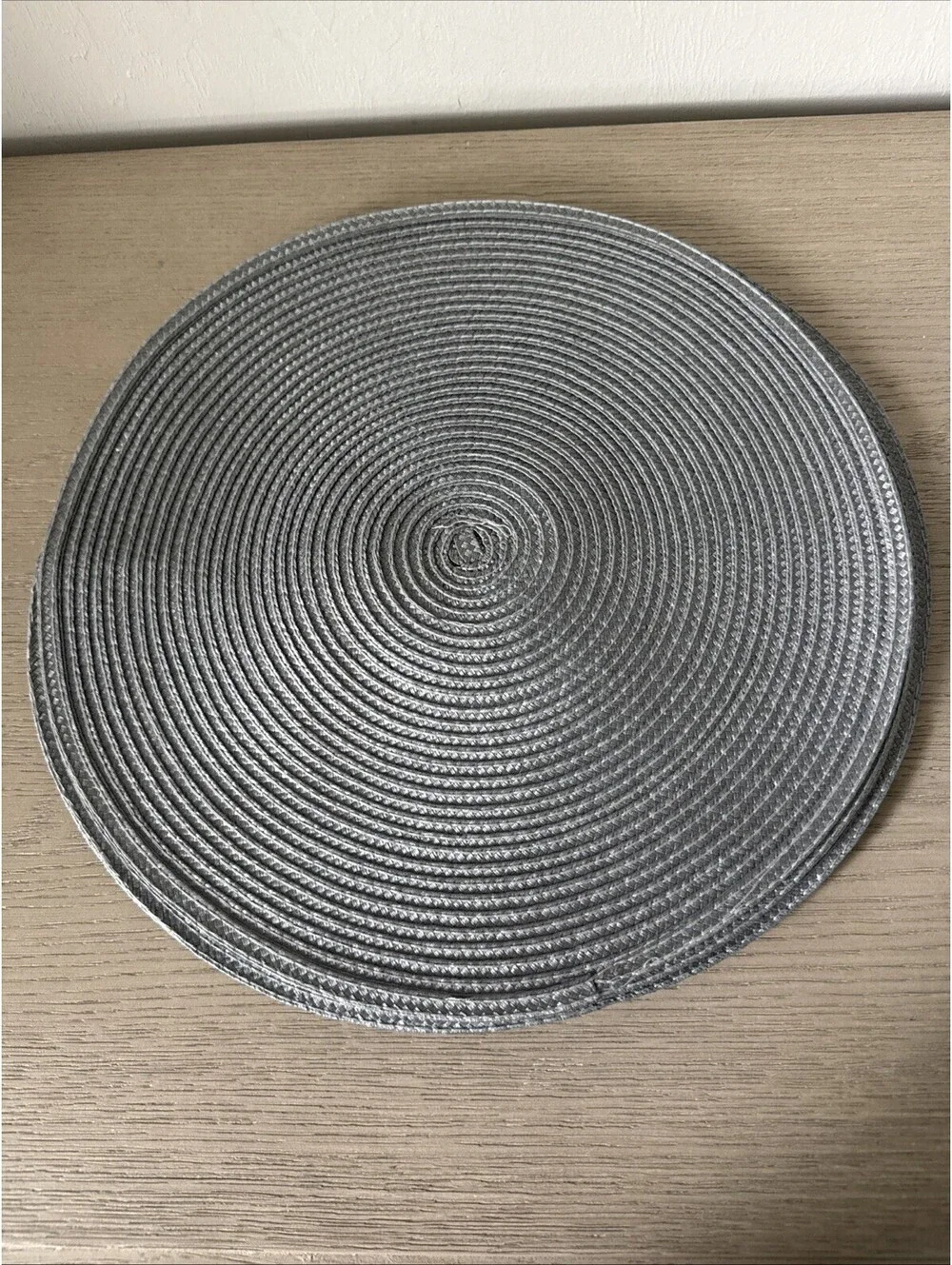 4 pc Steel Grey Woven Rattan Style Round Placemats - Braided Straw Table Mats